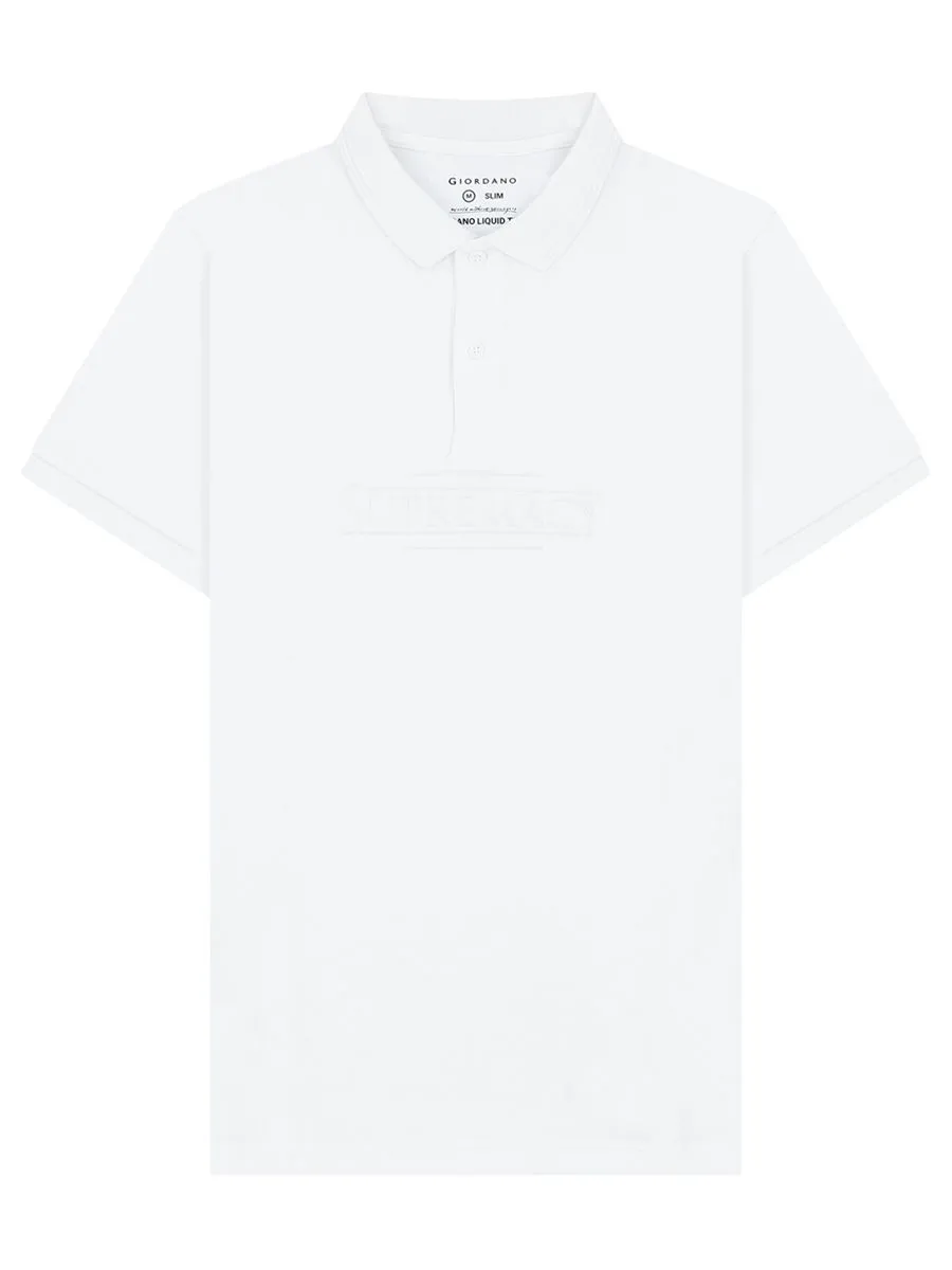 GIORDANO Men's Slim Fit Embroidery Bold Polo (Liquid Touch) Signature white Size - M