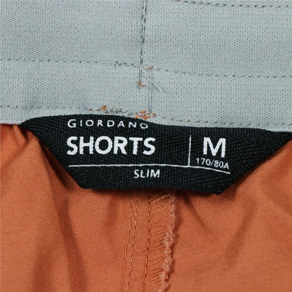 GIORDANO Orange Men's Mid-Rise Slim Fit Elastic Waist Twill Bermuda Shorts