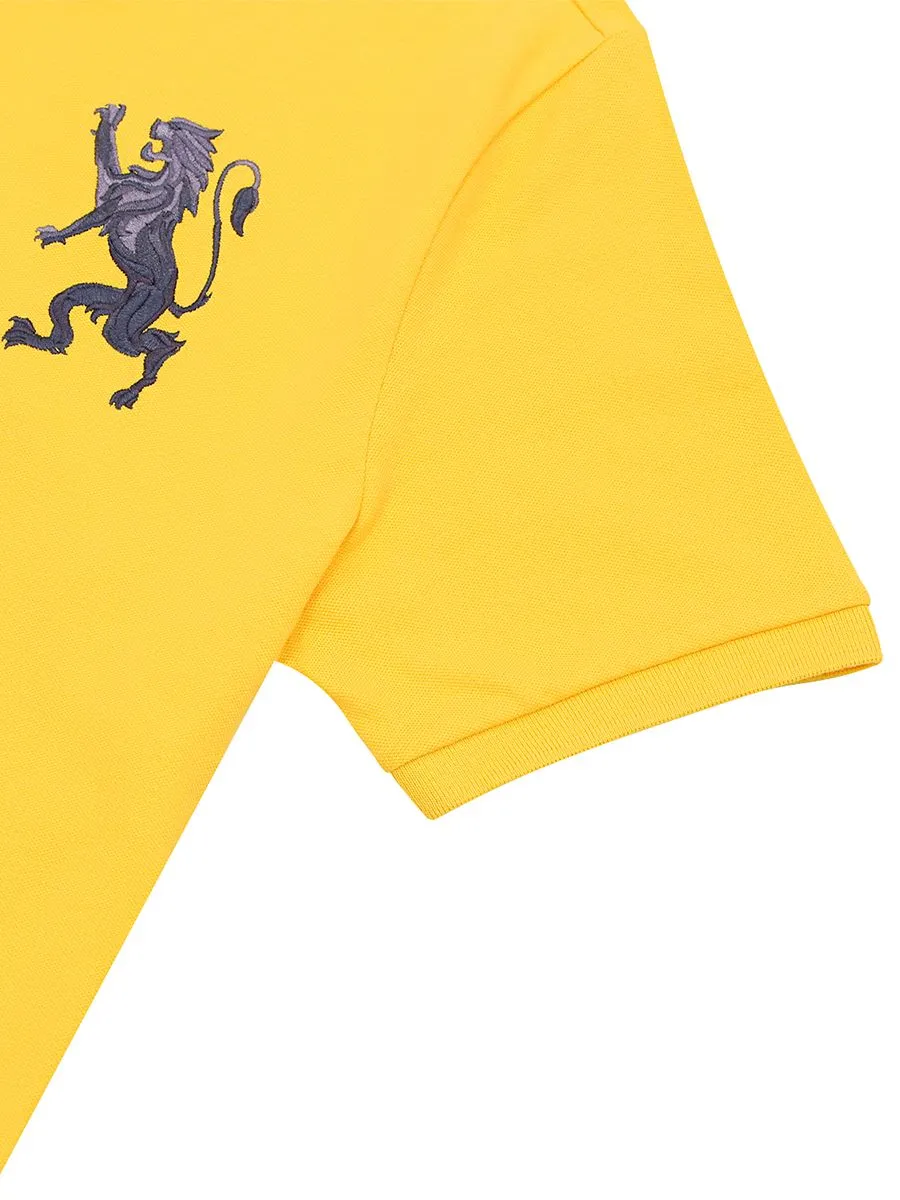 GIORDANO Men's Lycra Pique Embroidery Polo (3D Lion)  Daffodi yellow