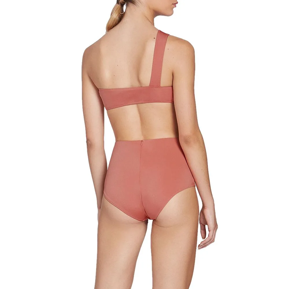 ANGELYS BALEK Peach Free Form One Shoulder Cutoiut Bikini & High Waist Brief Women Swimsuit