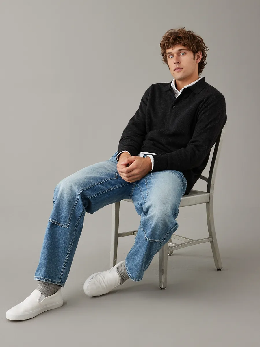 AMERICAN EAGLE MEN 1813 POLO SWEATER 008 CHARCOAL