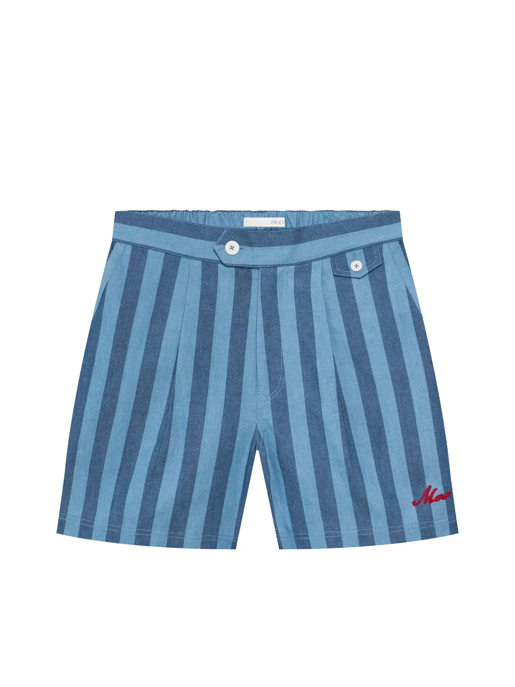MOO [MOO 5/25] Striped Denim Shorts Blue