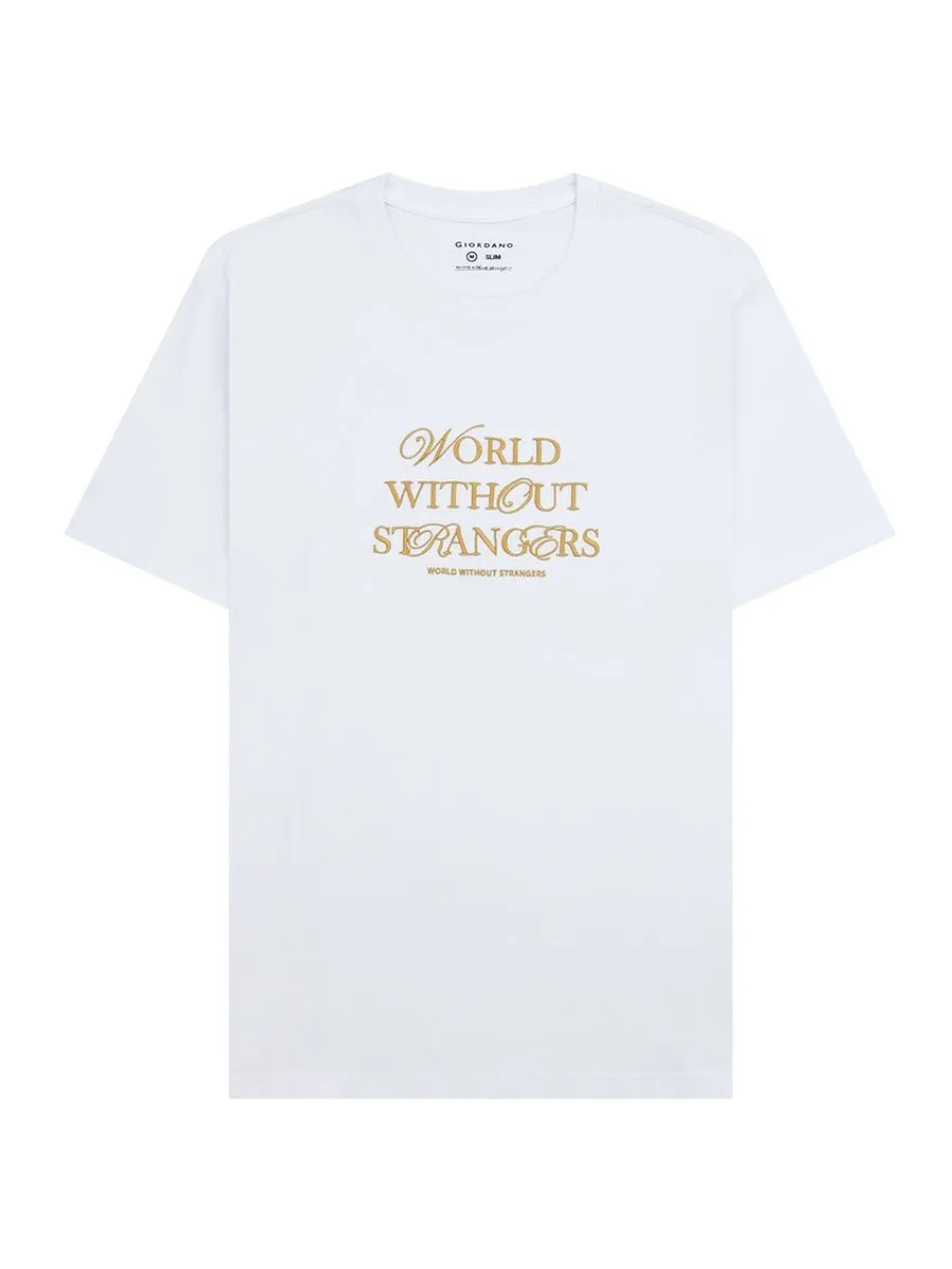 GIORDANO Men's Cotton Short Sleeve Logo Print Tee White