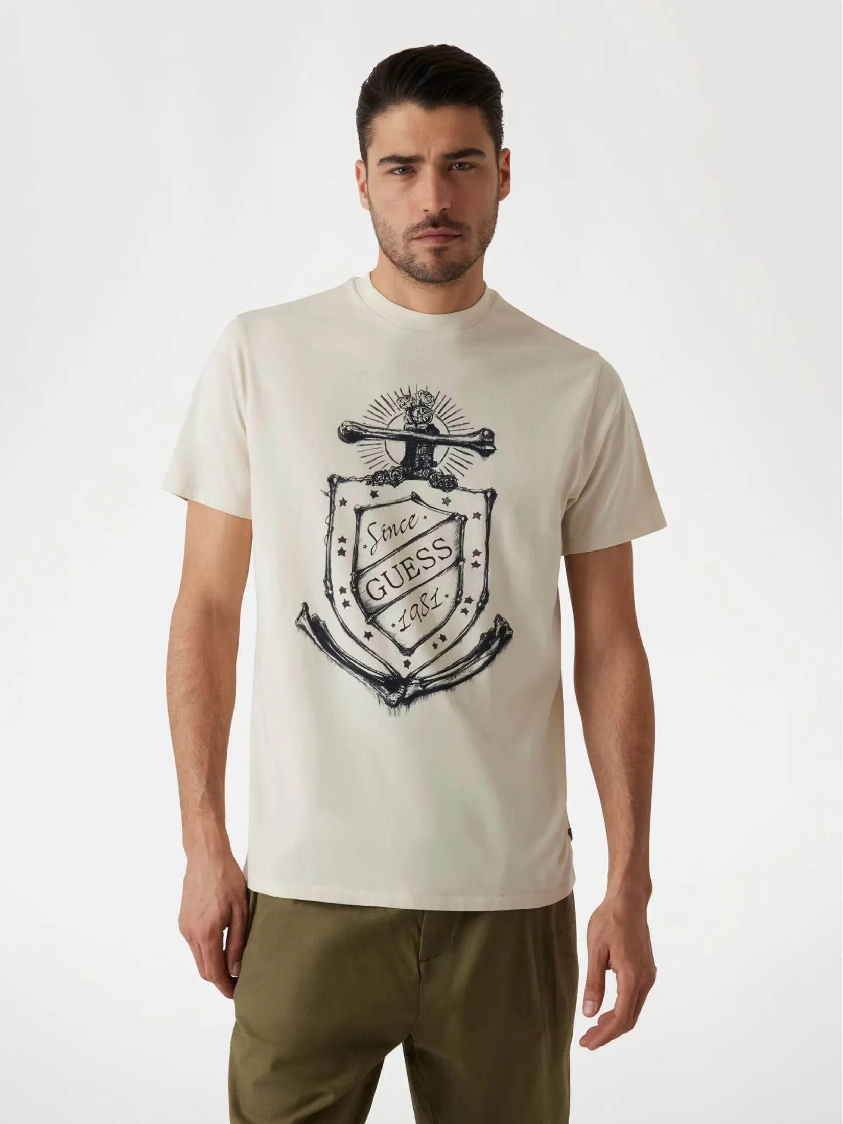 GUESS GUESS MEN  Logo Print  T-Shirt  M5GI72KBW41  -  Beige