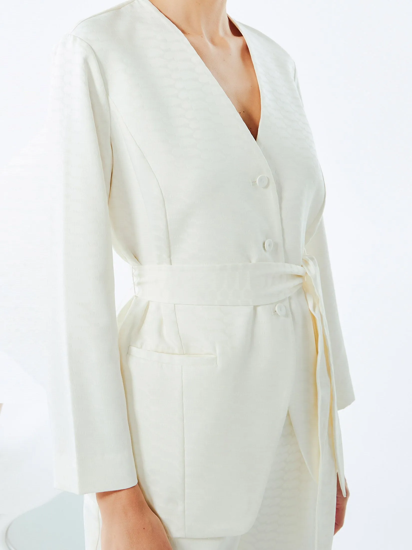 SHAKA Woman Blouse Satin Jacquard V-neck White