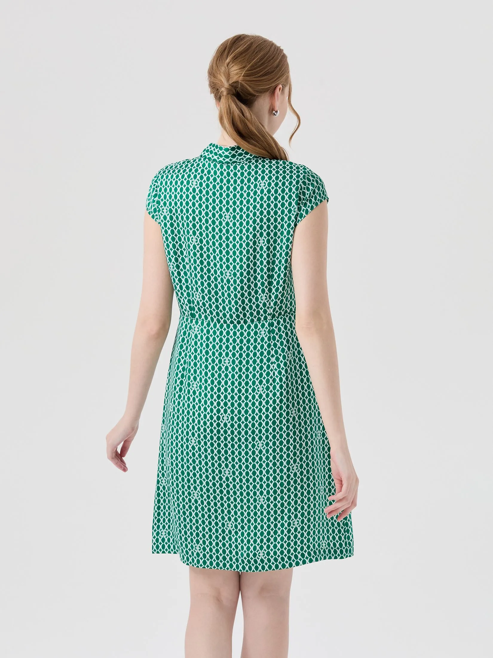 ESPADA Knee-Length Geometric Print Shirt Dress Women Green