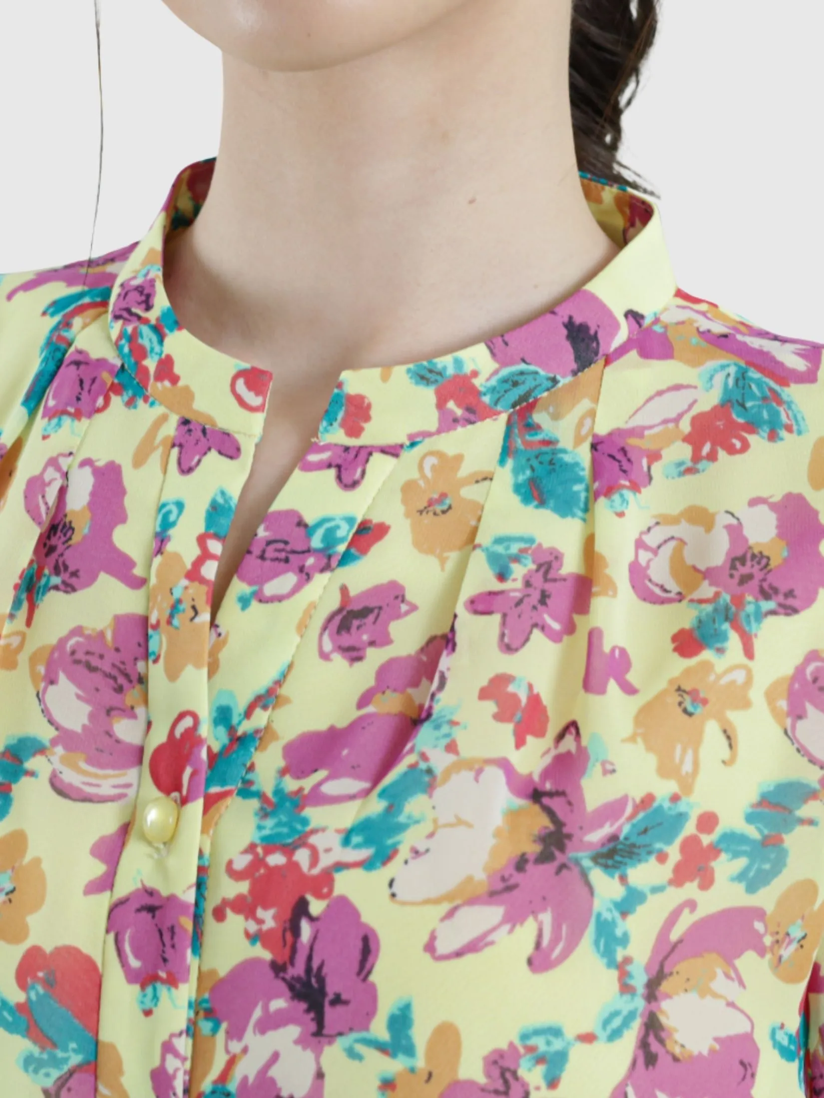 MIKIKO Women Blouse Long Sleeves Chiffon Print Yellow