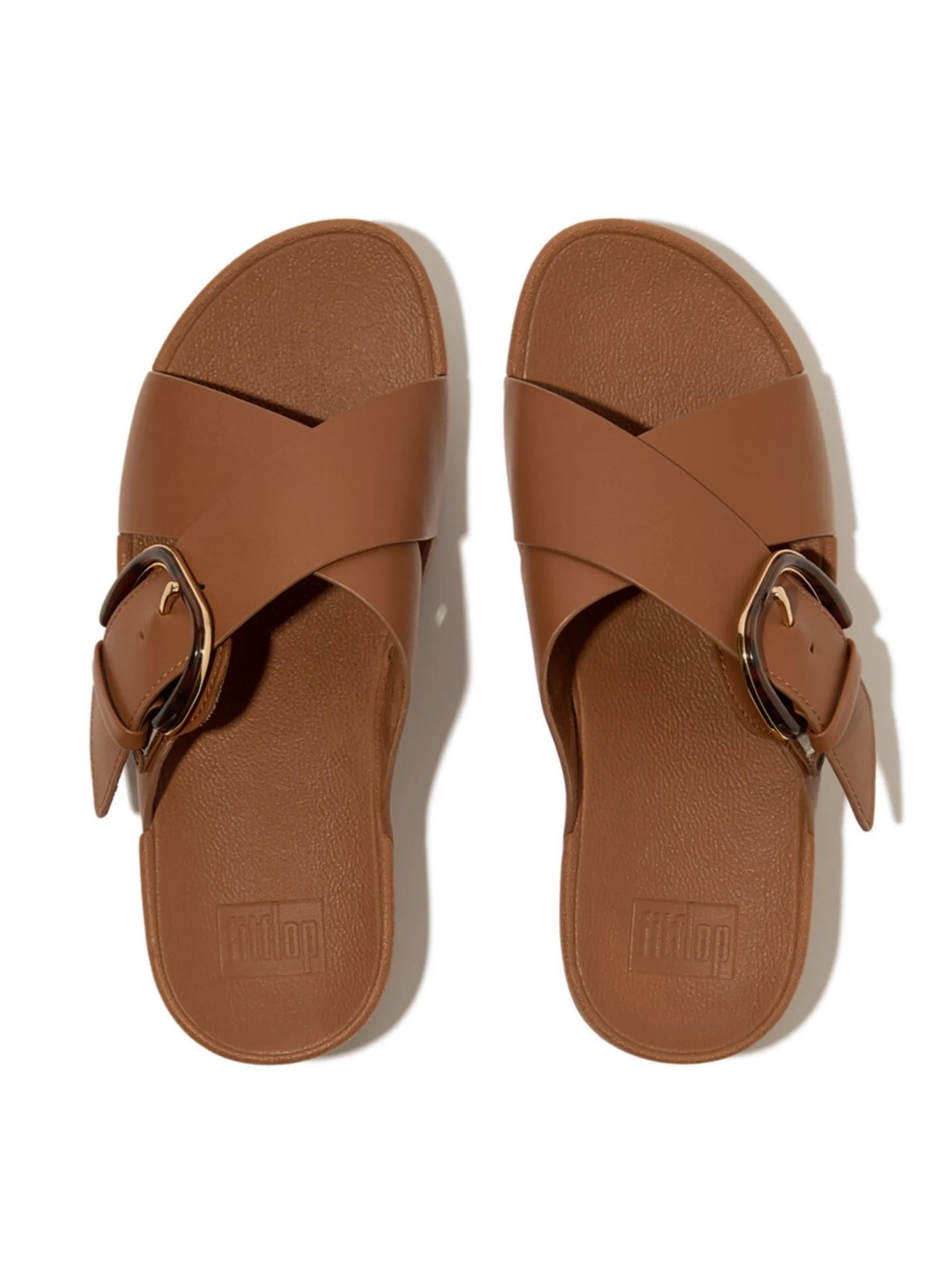 FitFlop™ WOMEN'S LULU RESIN-BUCKLE CROSS SLIDES BROWN