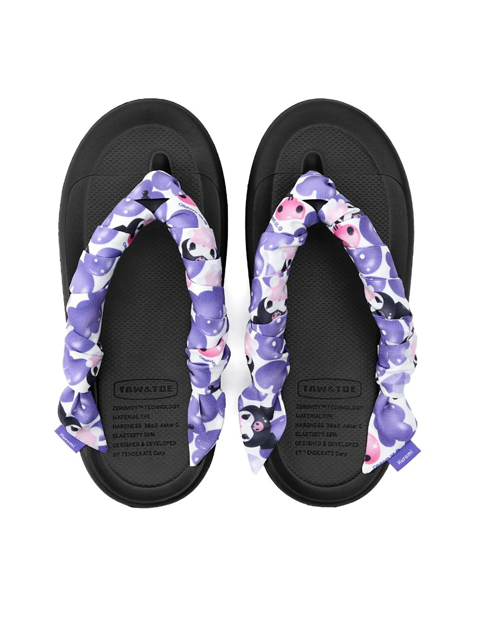 TAW&TOE Unisex Sandals Zerovity OG Scarf Set Kuromi Black