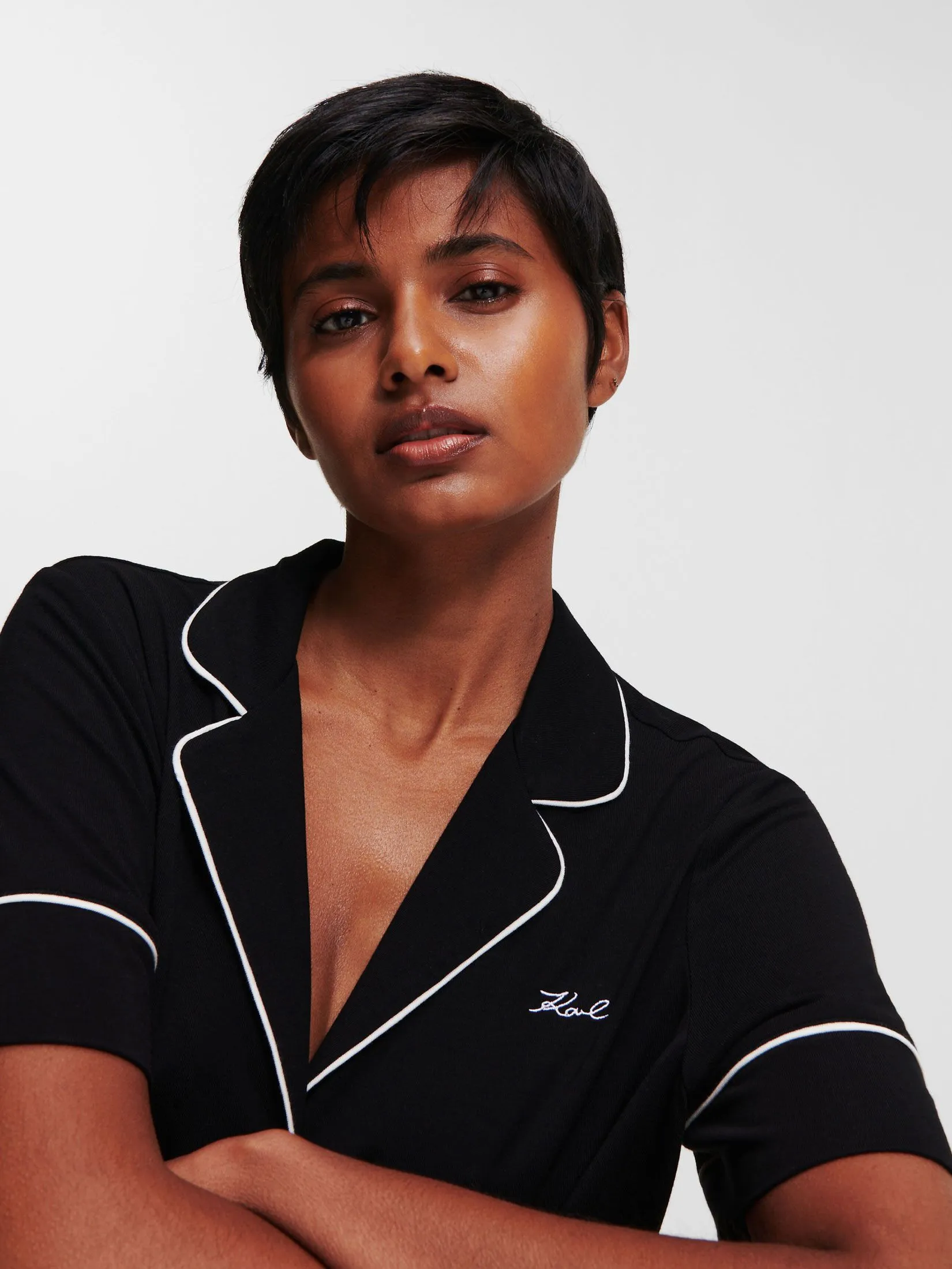 KARL LAGERFELD LOGO JERSEY PJ SET BLACK