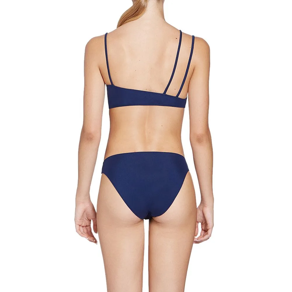 ANGELYS BALEK Blue Free Form One Shoulder Cutout Bikini & High Waist Brief Women Swimsuit