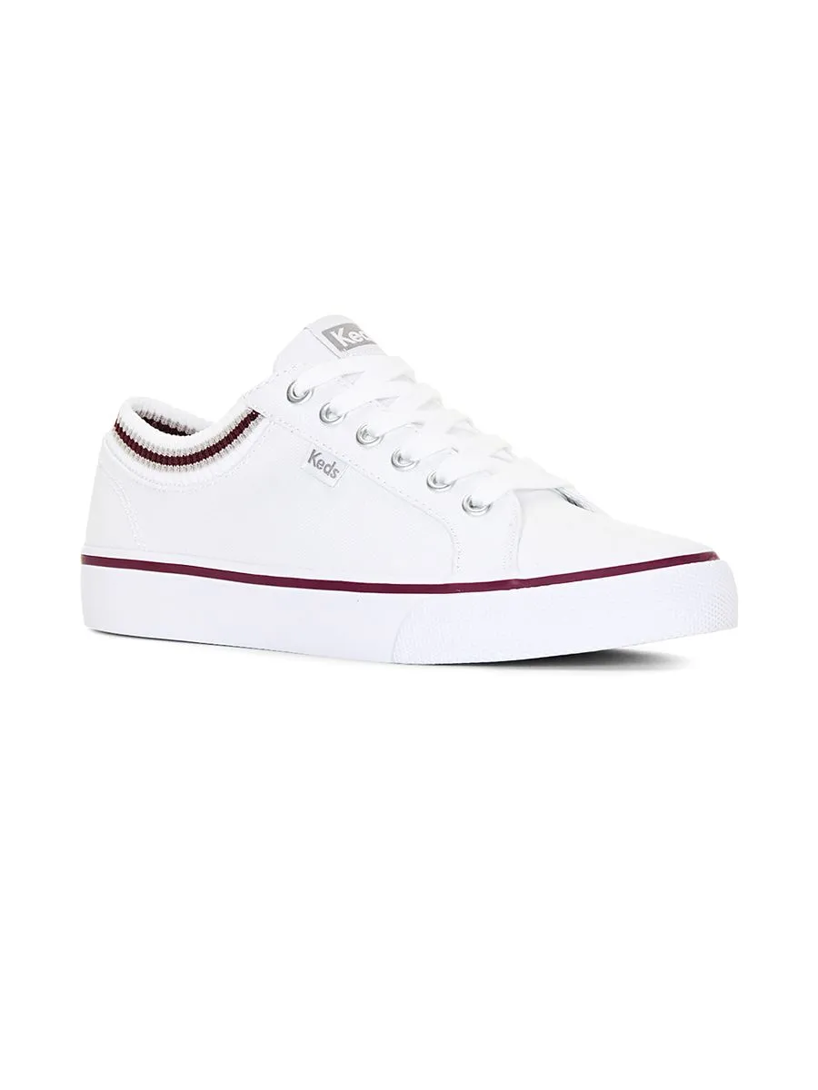 KEDS Women Jump Kick Rib Knit Collar Canv White/Burgundy
