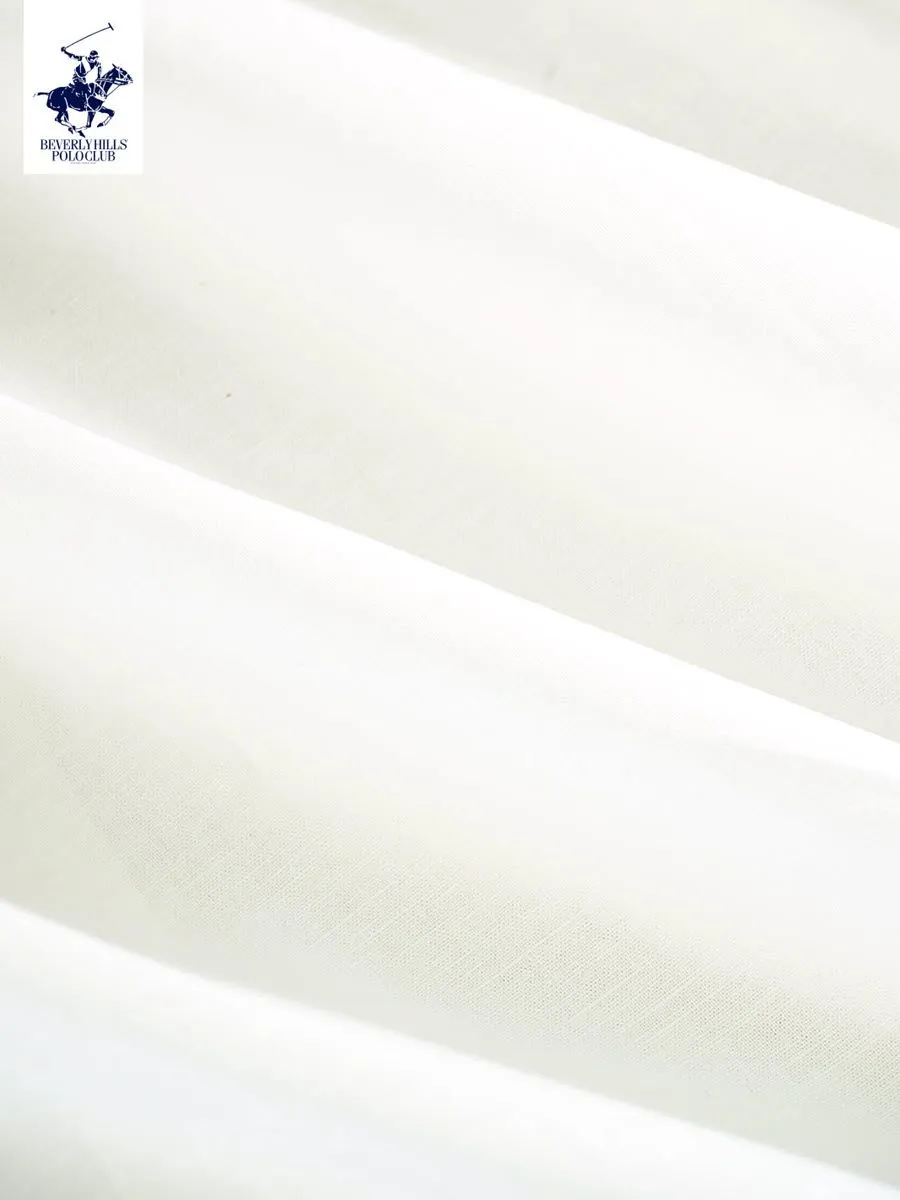 BEVERLY HILLS POLO CLUB Women Cotton Linen Relax Fit Shirt Long Sleeve, Cream