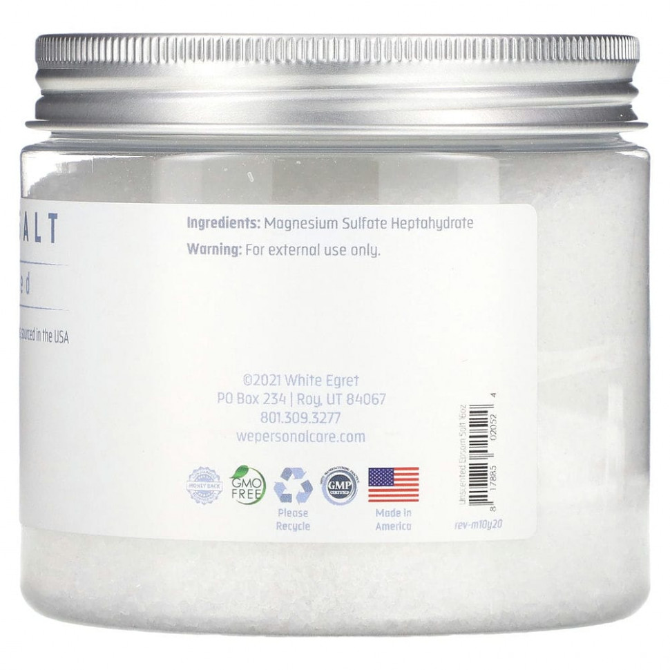 White Egret Personal Care, английская соль, без запаха, 454 г (16 унций)