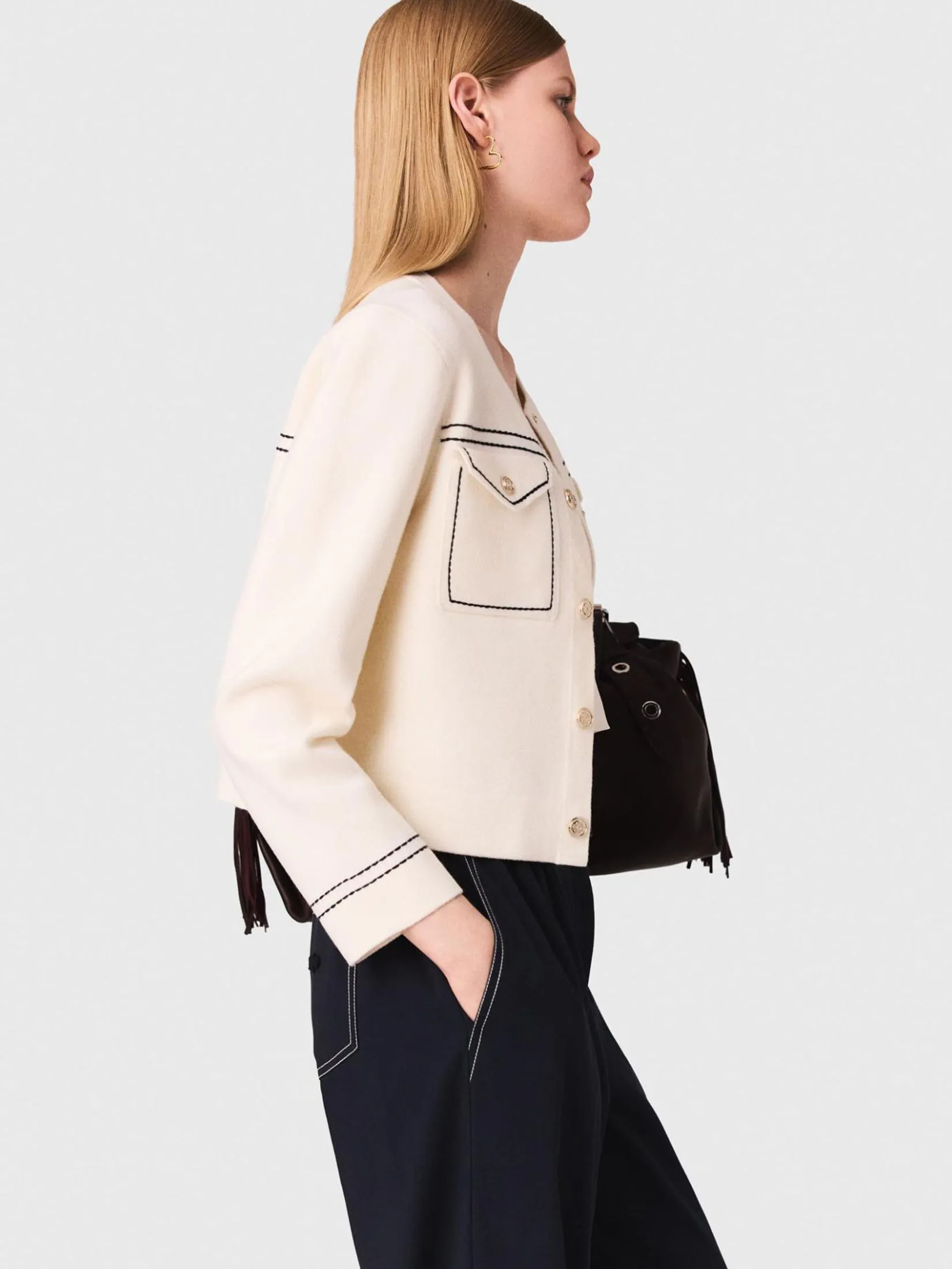 MAJE Women Cardigan Topstitched Cropped