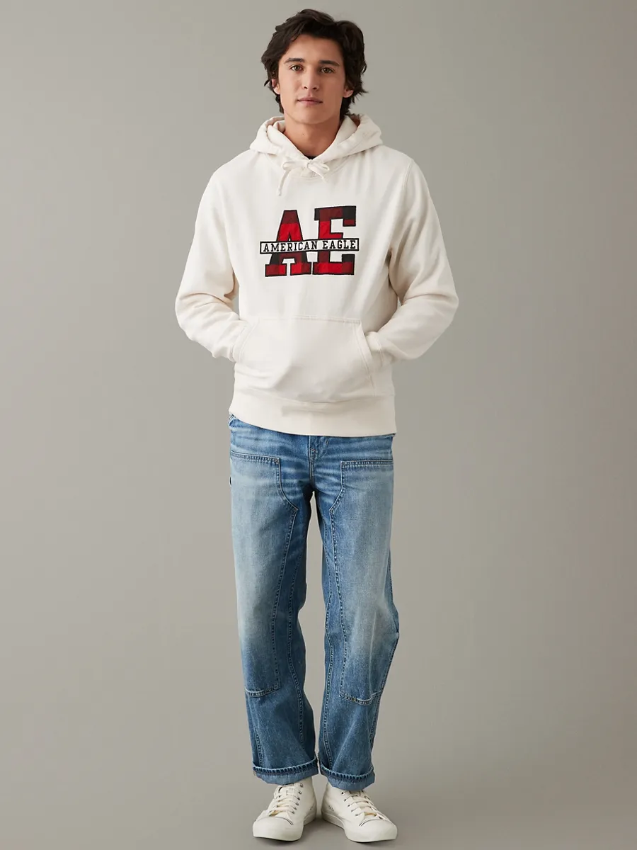 AMERICAN EAGLE MEN 2156 HERITAGE FLEECE 2ND GRAPHIC HOODIE 106 CREAM