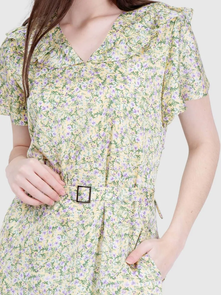 AMILA Women Dress Vintage Yellow