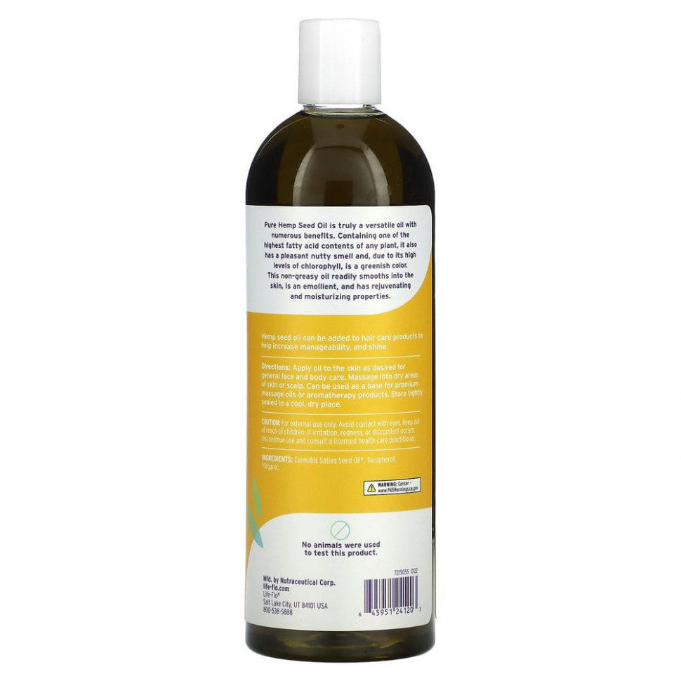 Life-flo, Чистое масло конопляного семени, 16 ж. унц. (473 мл)
