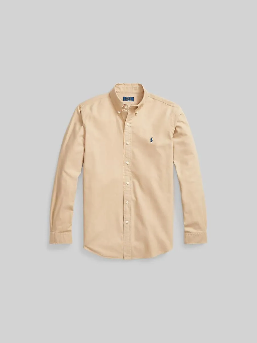 POLO RALPH LAUREN Men Shirt-Custom Fit Garment-Dyed Oxford Shirt-Medium Beige-260