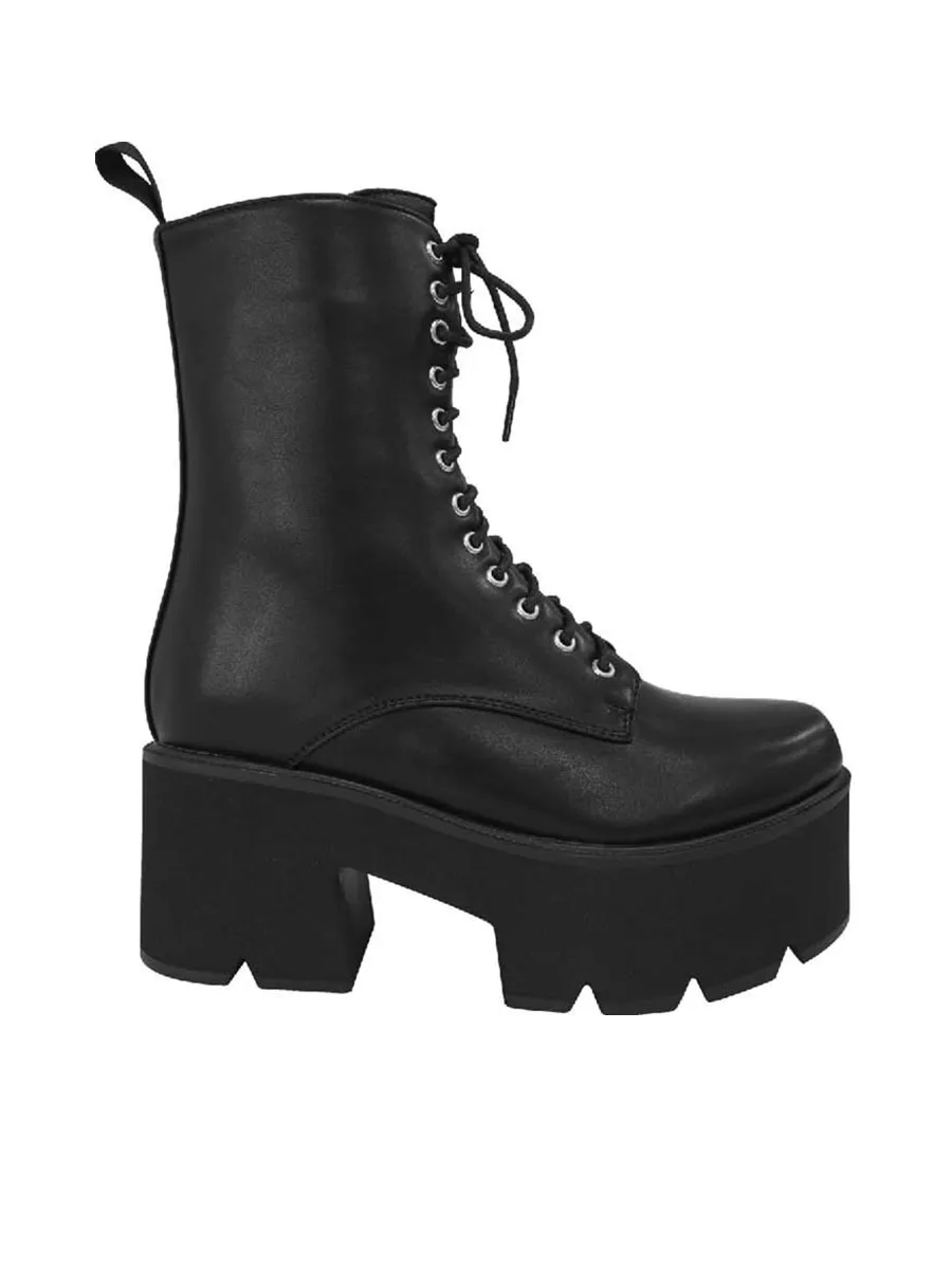VILLAINS SF YUKI Women s Platform Combat Boots BLACK