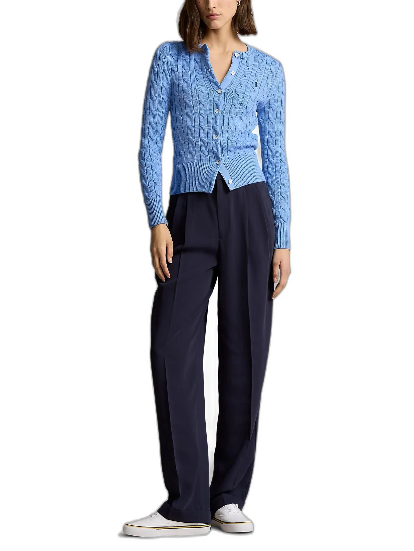 POLO RALPH LAUREN Women Cardigan-Cable-Knit Cotton Crewneck Cardigan WMPOSWENDW20130-Blue