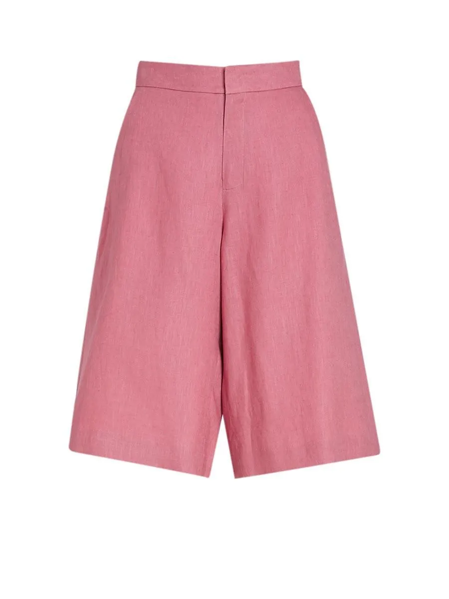 MONARCH Pink Linen Culottes Pants No.M97P195076 Size - L