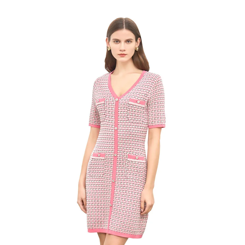 JESSICA PINK  V-NECK KNITTED DRESS