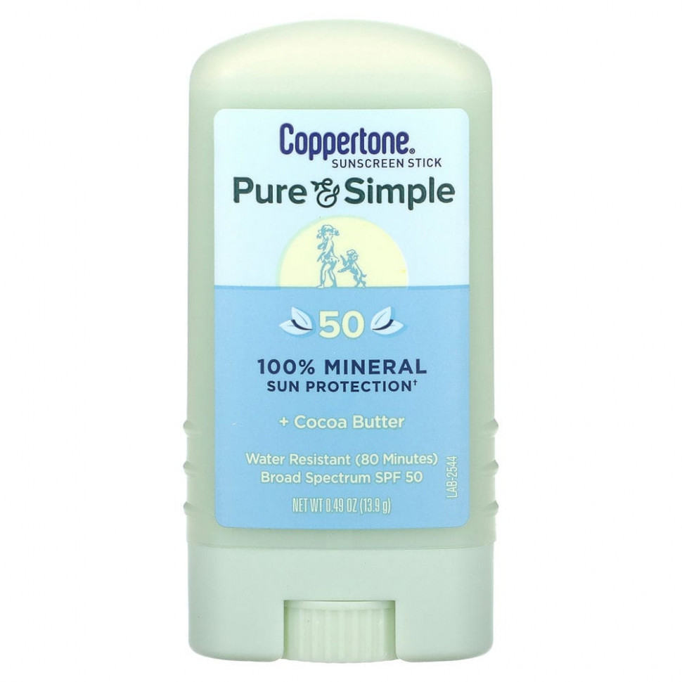 Coppertone, Pure & Simple, солнцезащитный стик, SPF 50, какао-масло, 13,9 г (0,49 унции)