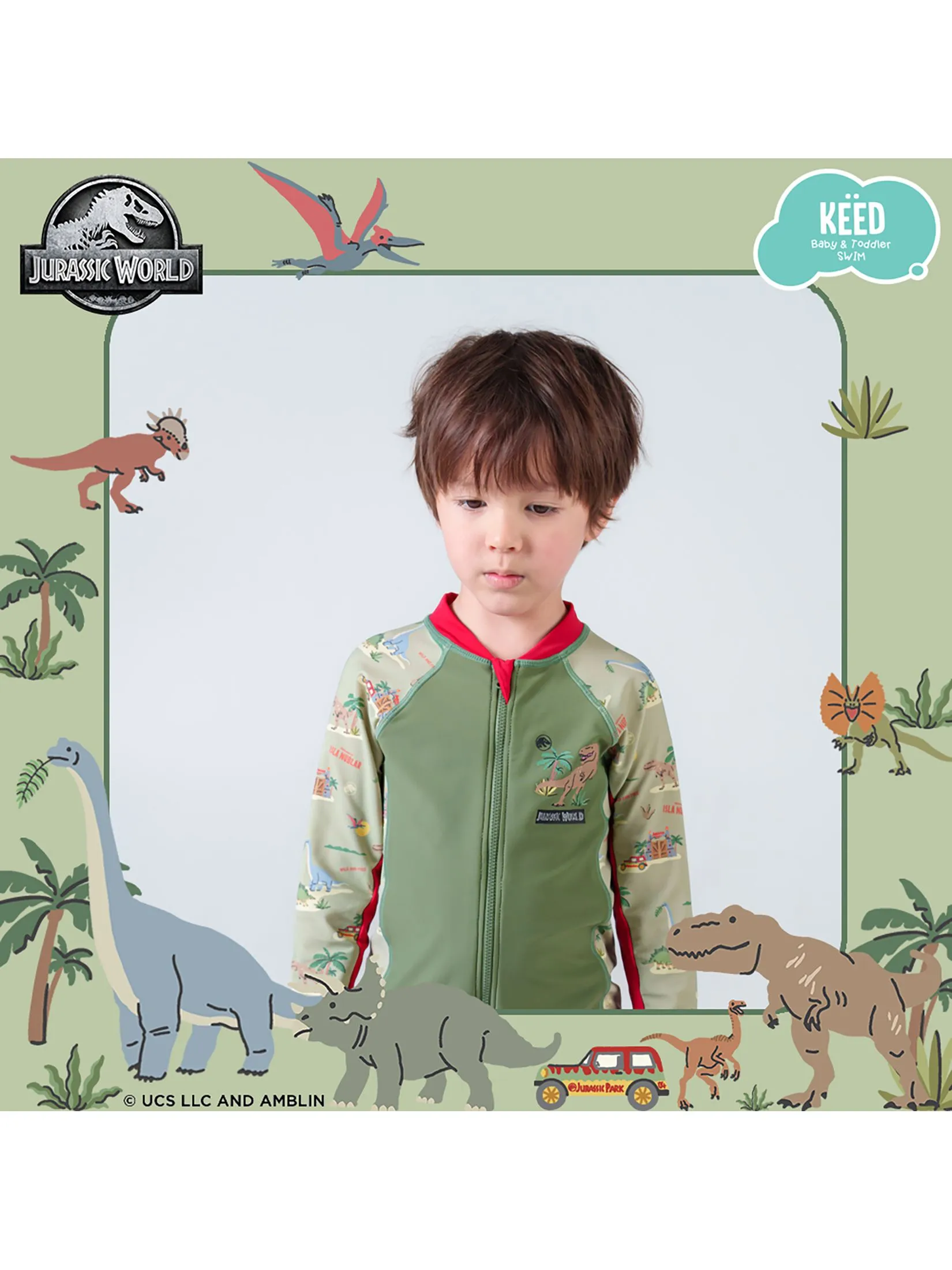 KEED Boy Swimsuit Long Sleeves Jurassic World Khaki Green