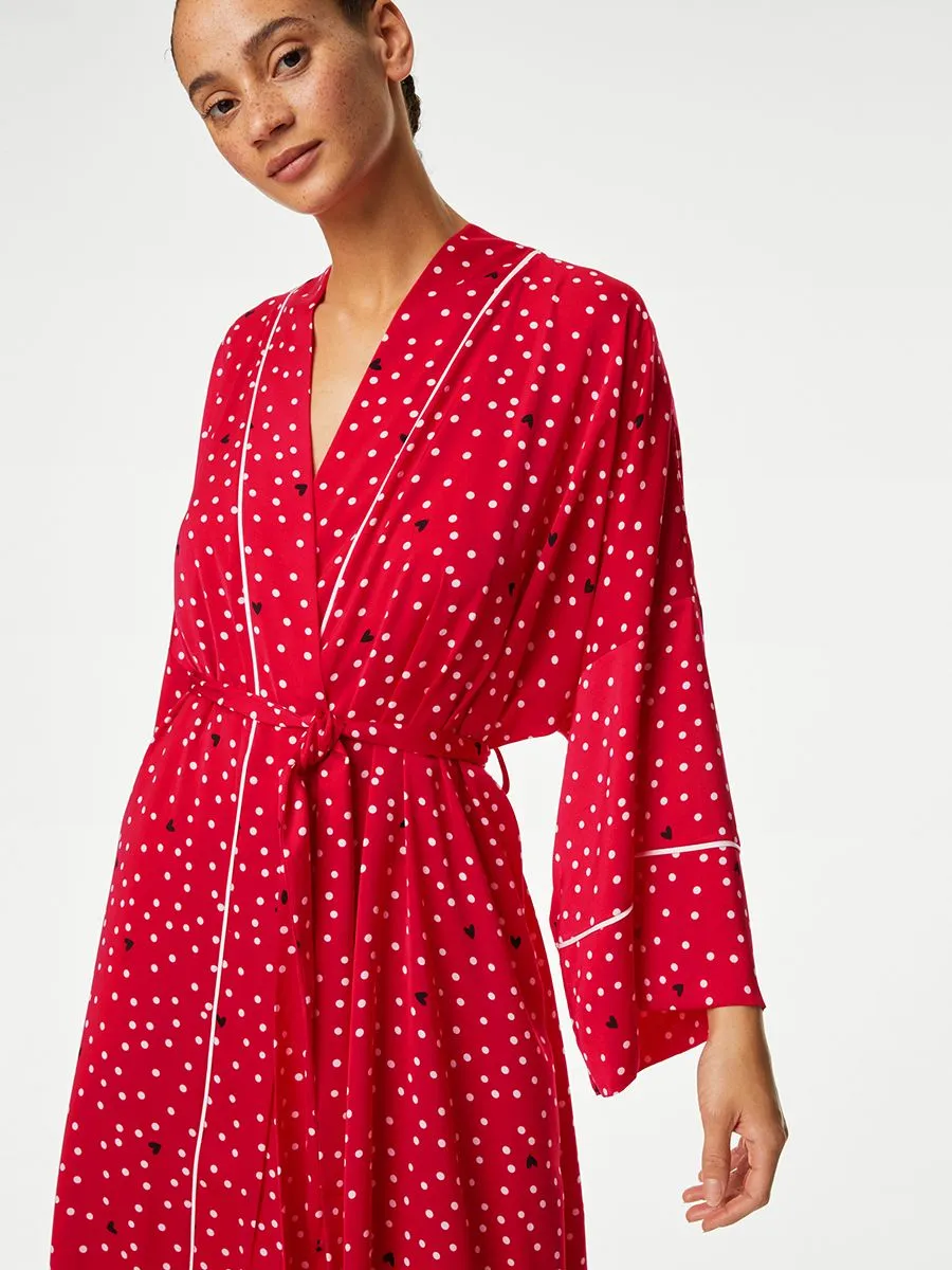 MARKS & SPENCER Women Wrap Dream Satin Polka Dot Ruby