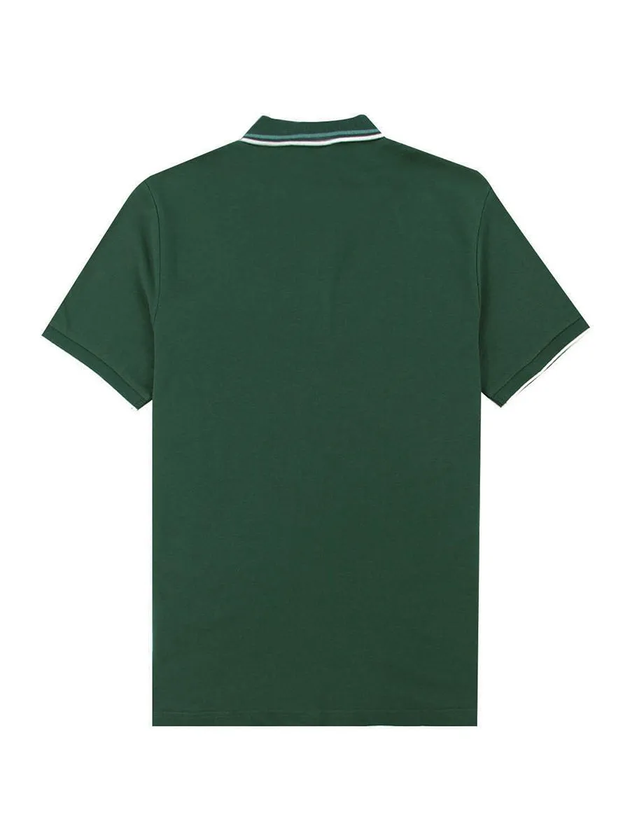 GIORDANO Men's Solid Cotton Lycra Short Sleeve Tapered Polo Sycamore Green