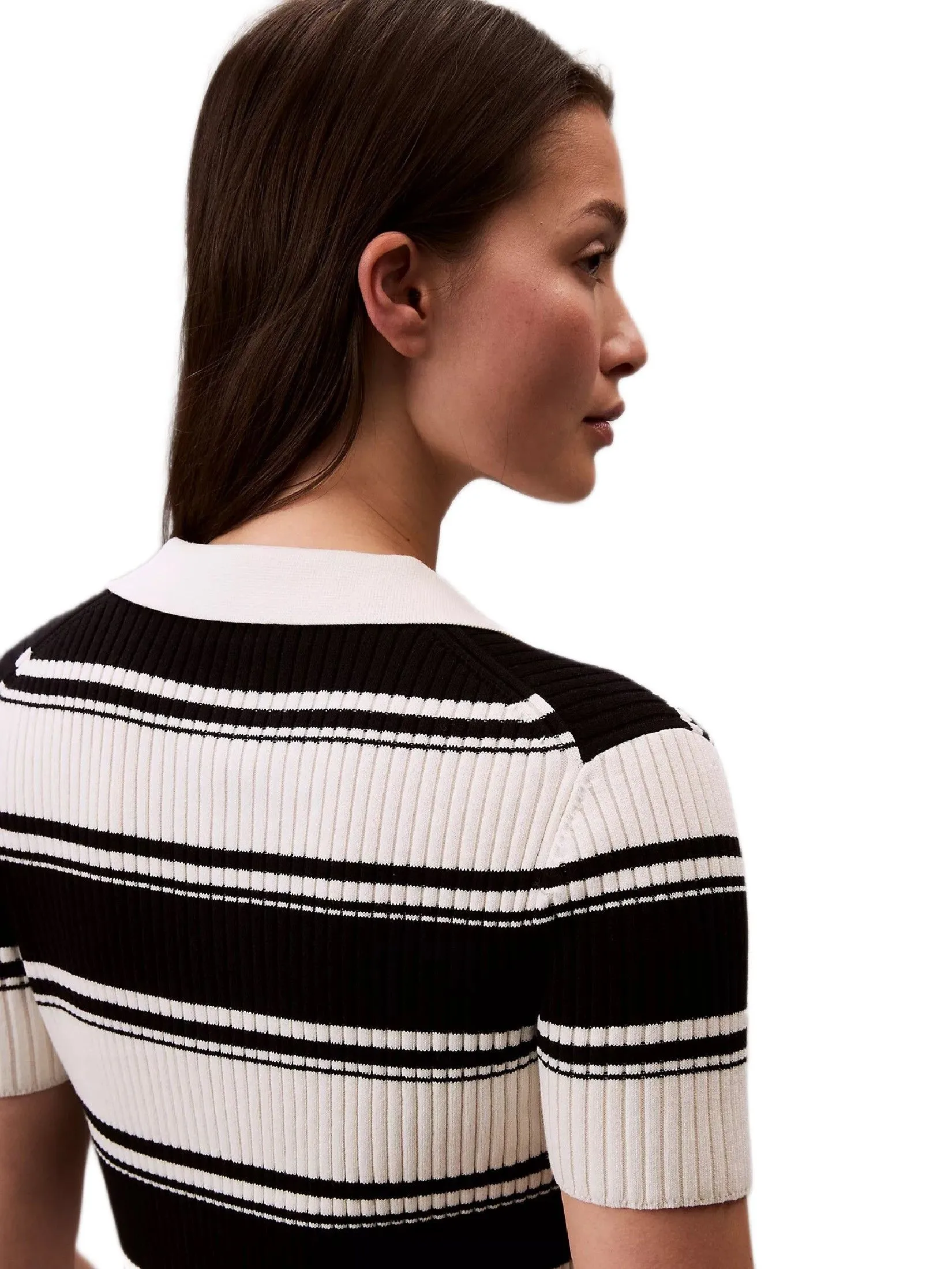 CALVIN KLEIN Women's Smooth Cotton Rib Stripe Polo Shirt Multicolor