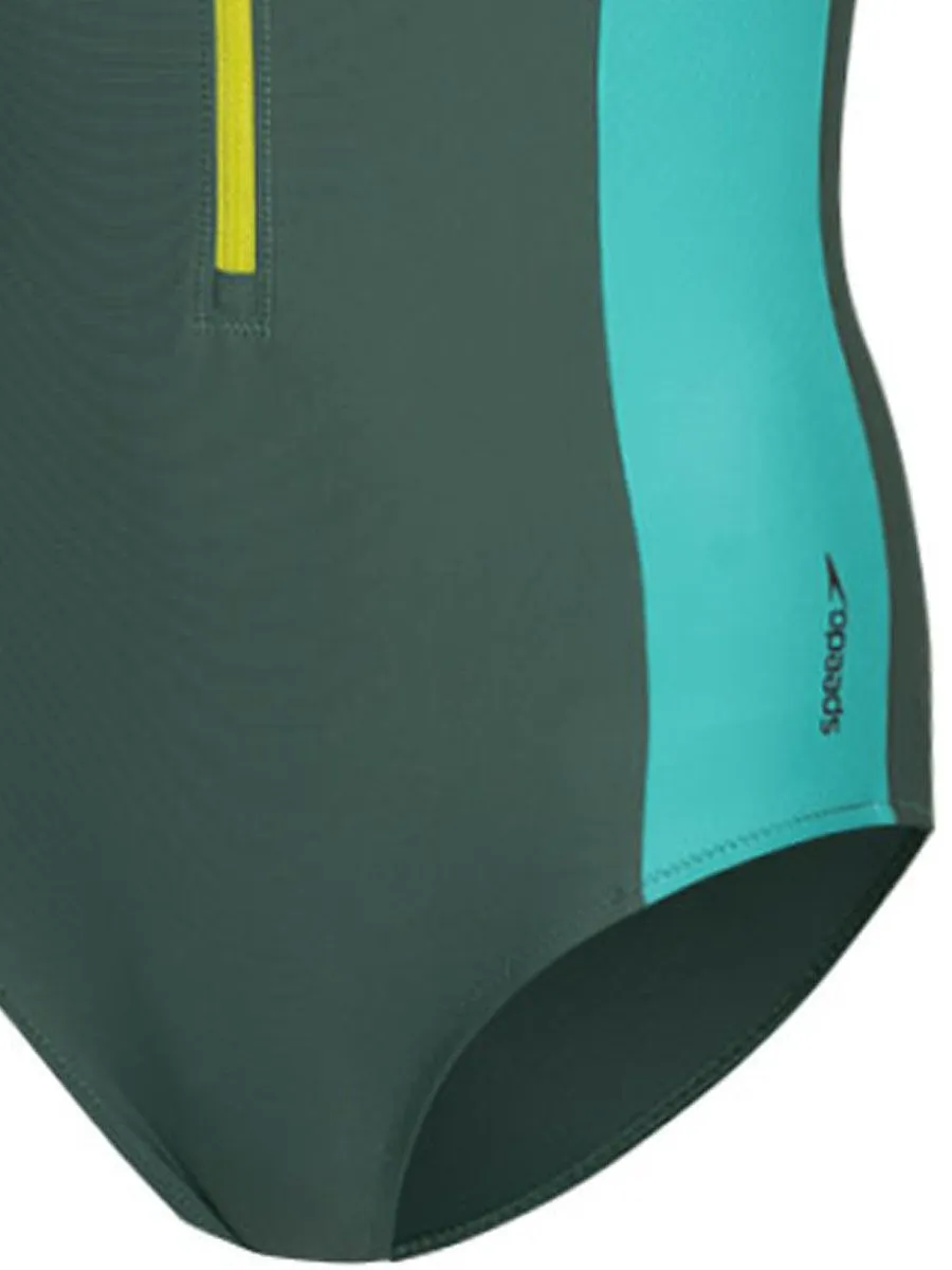 SPEEDO Women Swimsuit Asia Fit Zip Colour Block Green - SP111SP980DUTH