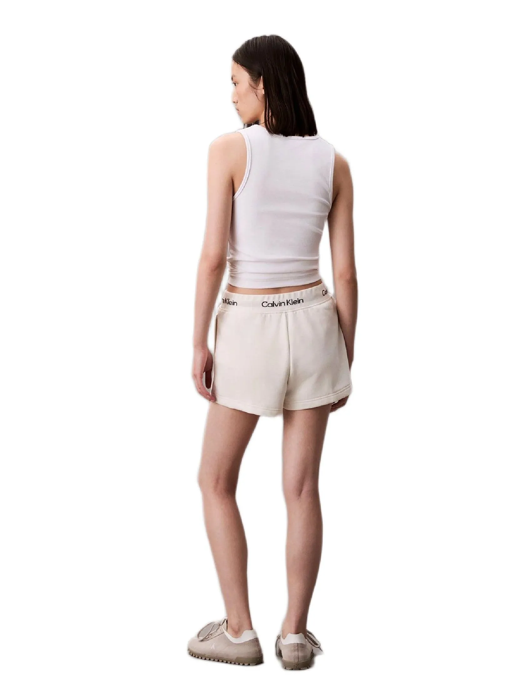 CALVIN KLEIN Women's Logo Tape Terry Short Off White