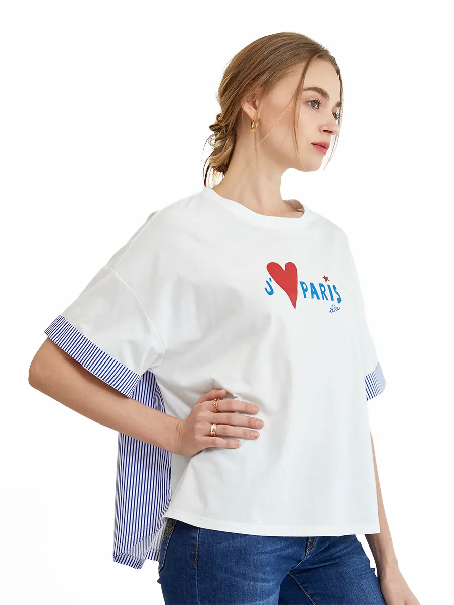 ELLE White Women OVERSIZE T-SHIRT GRAPHIC PRINTED W3K689 COLLECTION BEPARIS