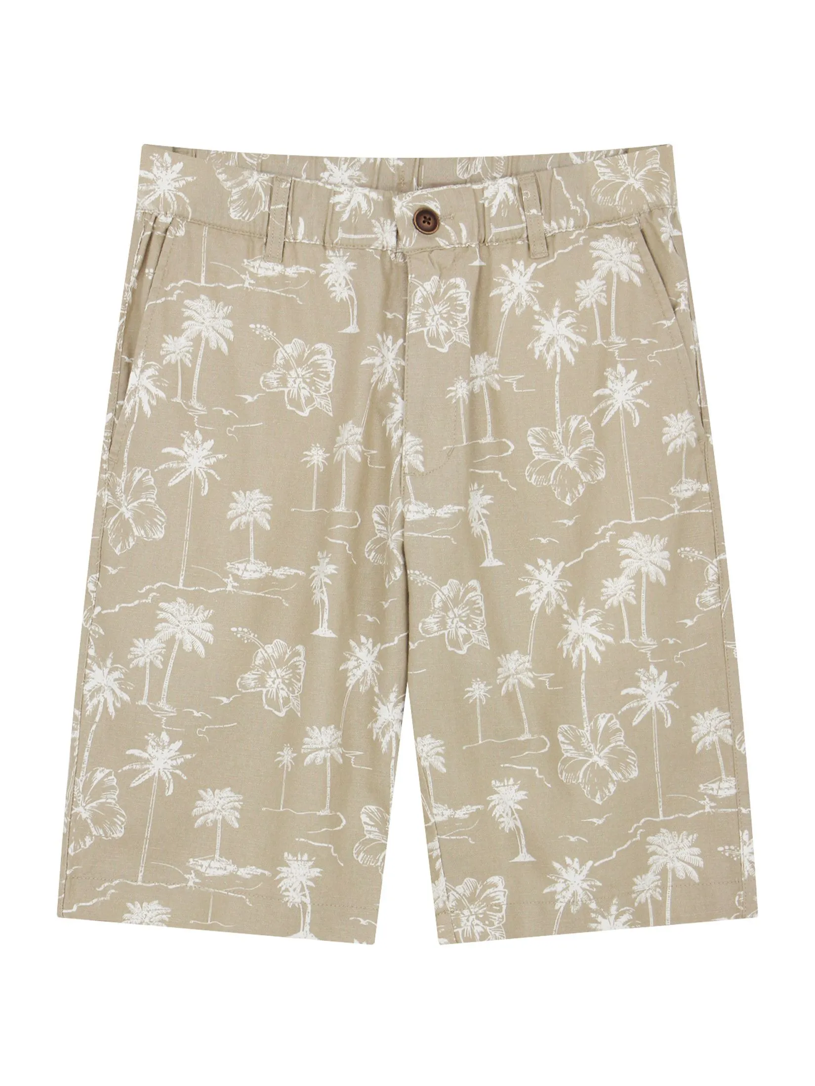 GIORDANO Men's Slim Linen Bermuda Shorts  Khaki x White