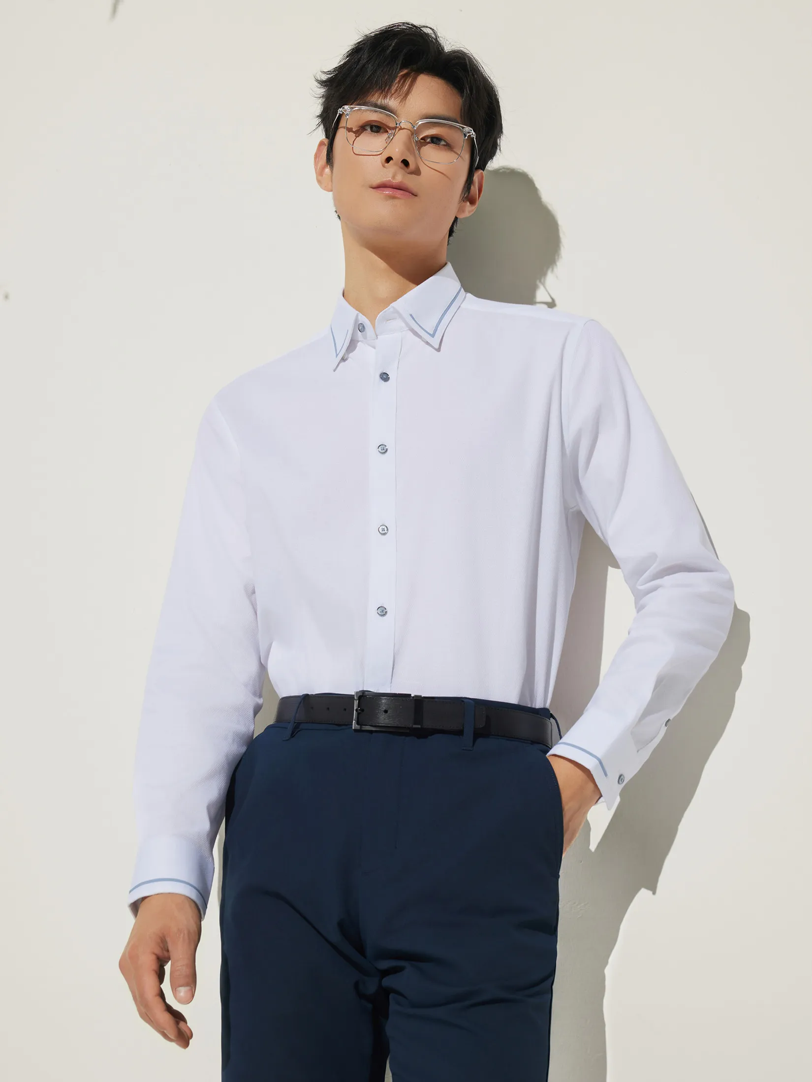 G2000 Men Clothing Non-Iron Cotton Blend Texture Shirt  Smart Fit - White