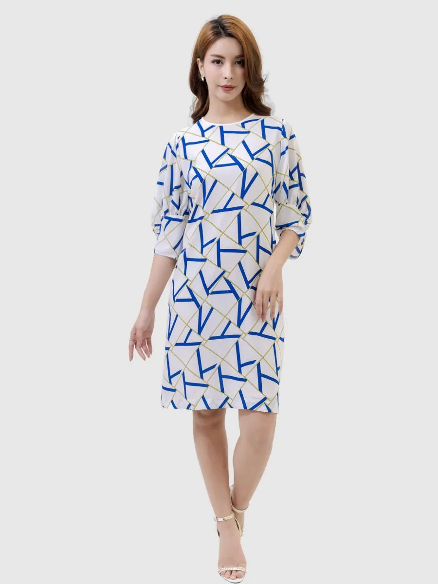 VERONIQA Women Dress Chiffon Print Off White