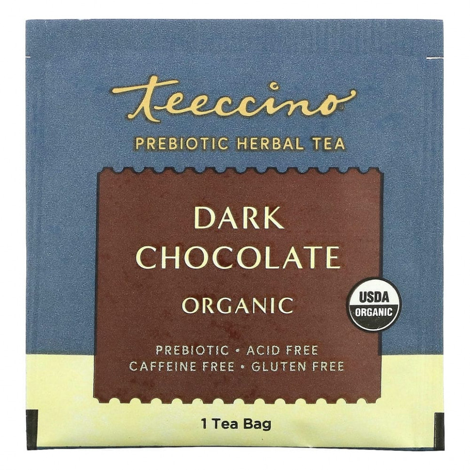 Teeccino, Prebiotic Herbal Tea, органический темный шоколад, без кофеина, 10 чайных пакетиков, 60 г (2,12 унции)