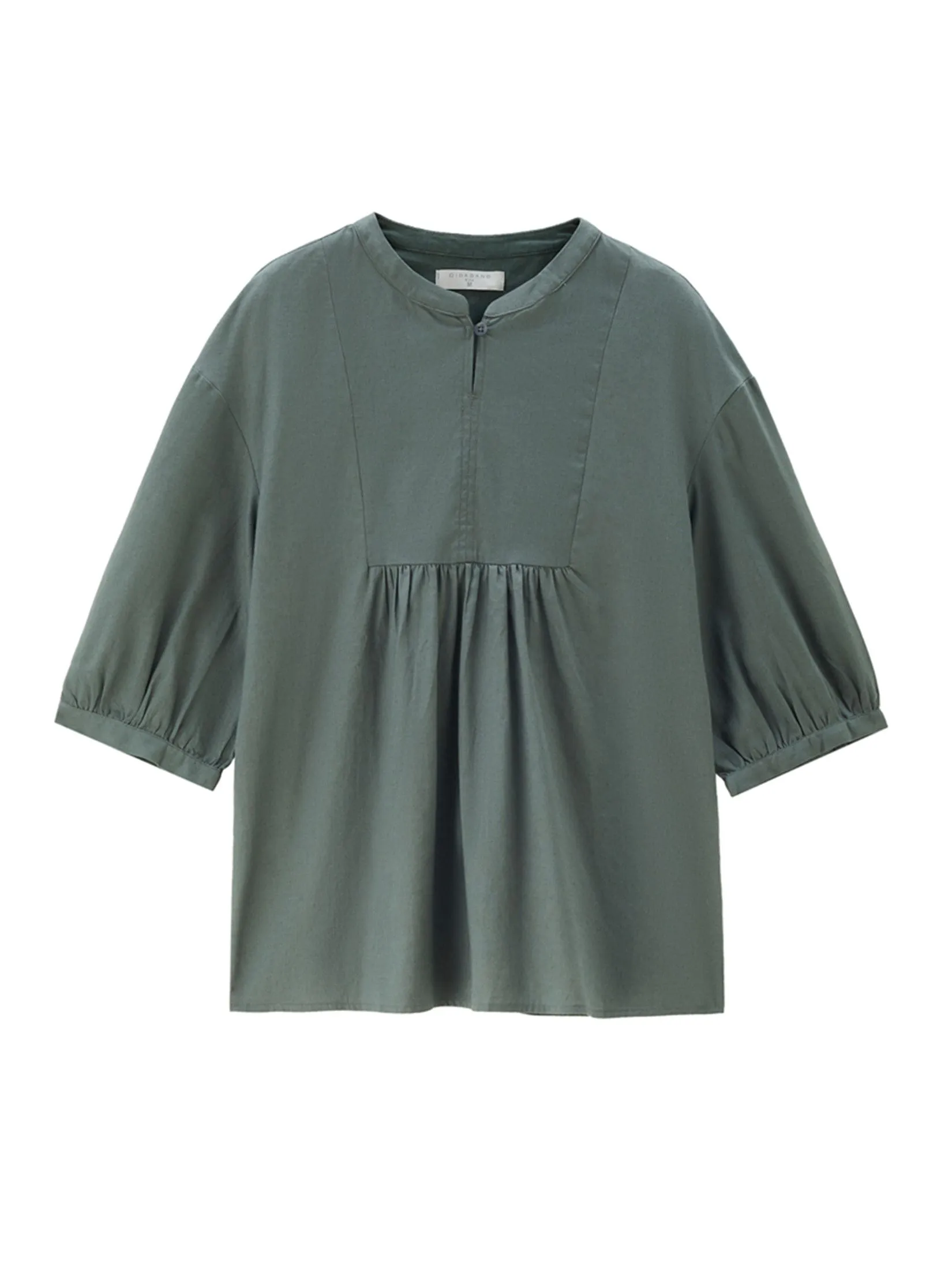 GIORDANO Women's Beau Monde Linen Cotton Pleated Shirt Green