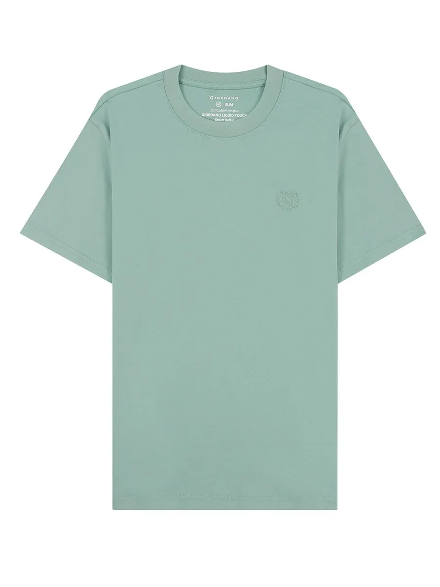 GIORDANO Men's Interlock Embroidery Tee (Liquid Touch) Green Surf