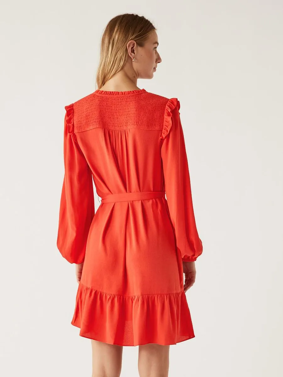 MARKS & SPENCER Women V-Neck Belted Mini Tiered Dress