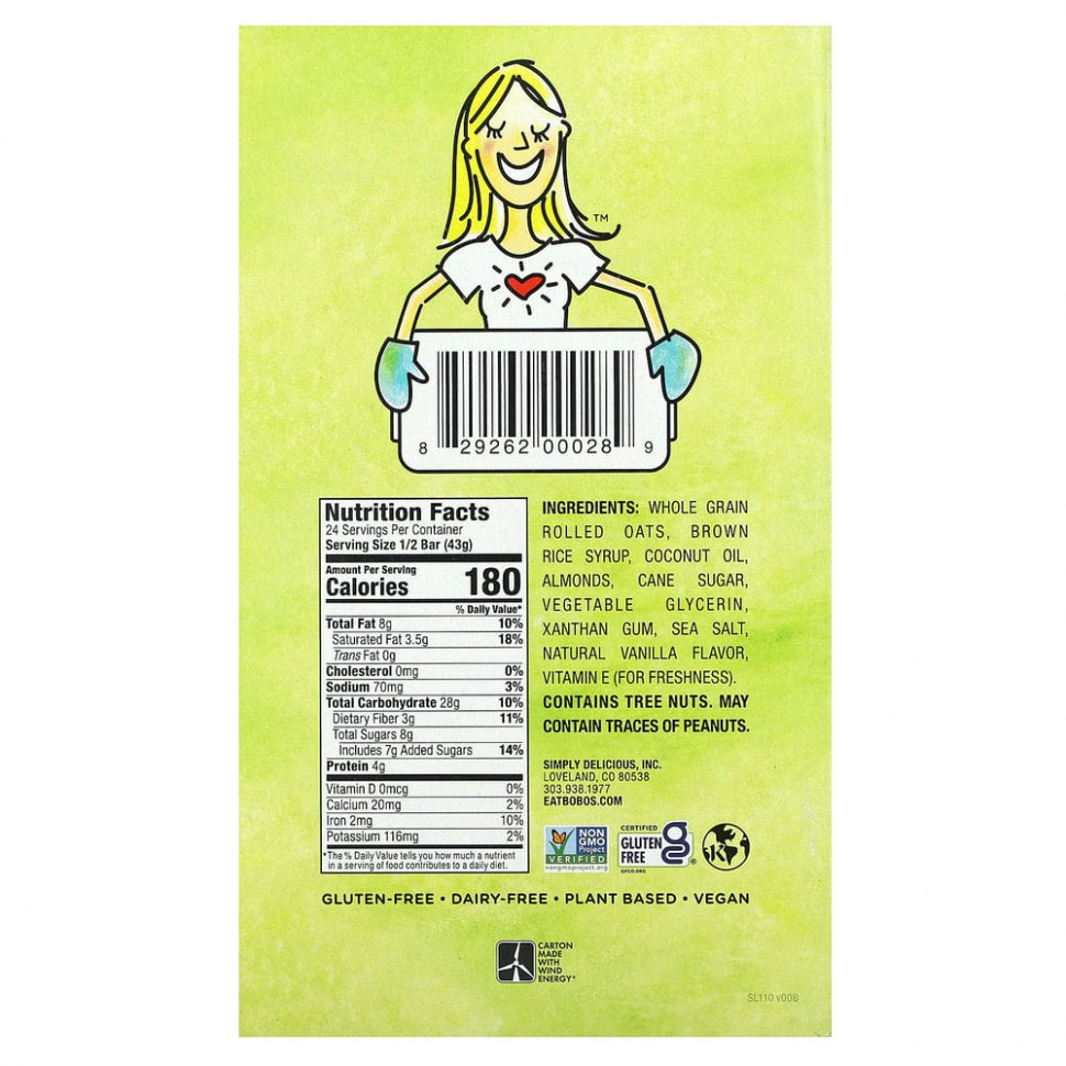 Bobo's Oat Bars, Овсяные батончики с миндальным маслом, 12 батончиков, по 85 г (3 унции)