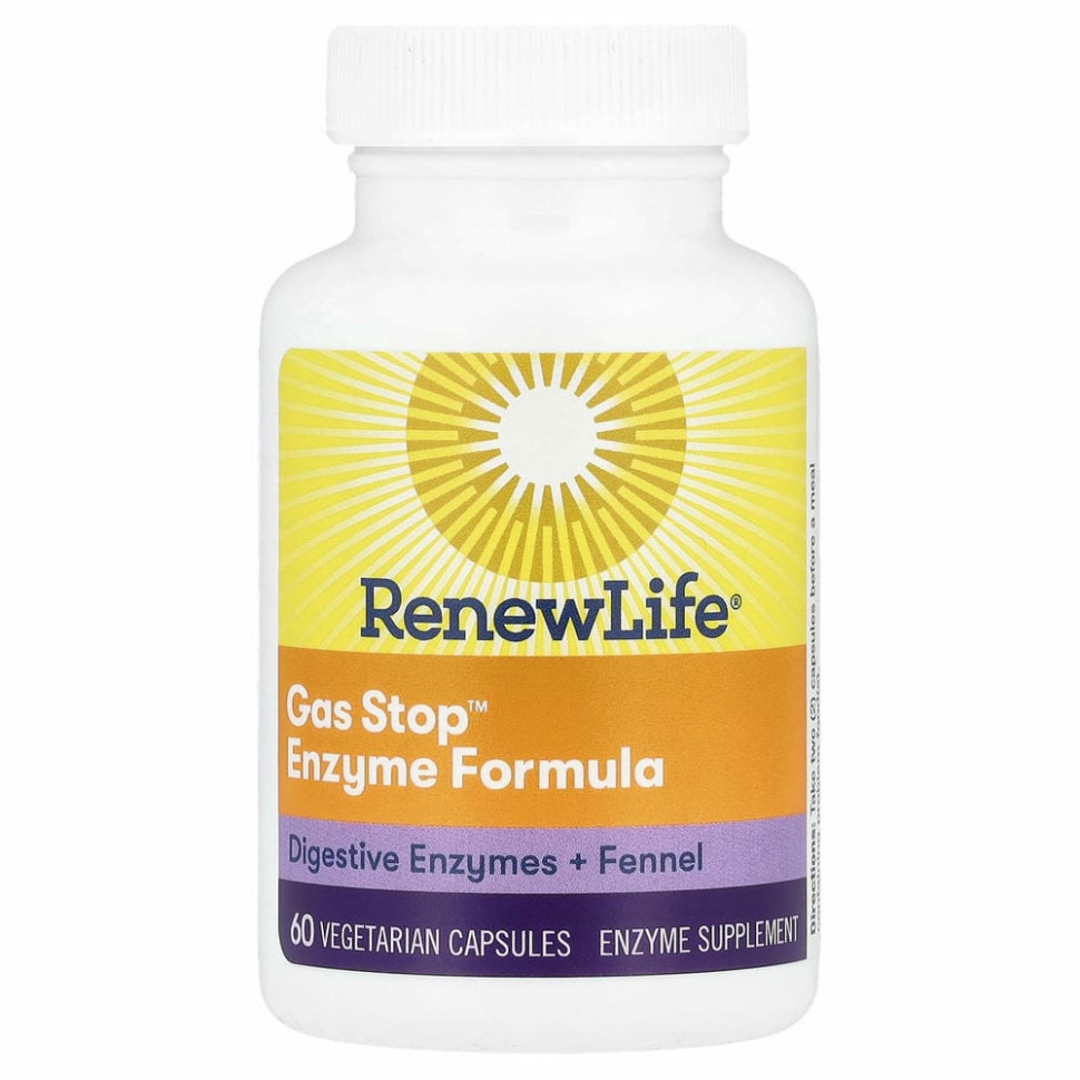Renew Life, Формула с ферментами против газов, 60 вегетарианских капсул