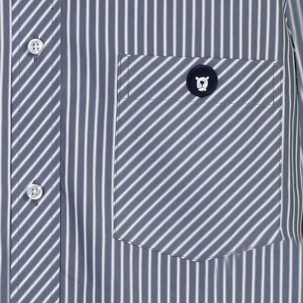 BROWNE & CO. Grey Stripe Button Down Collar Long Sleeves Shirt