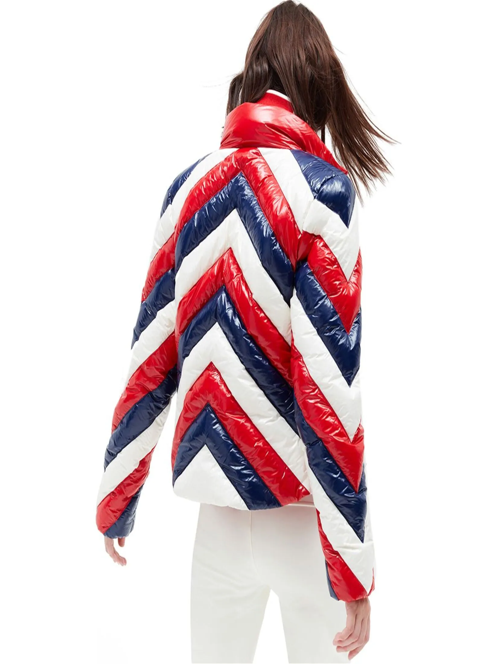 PERFECT MOMENT MINI STRIPE DUVET SKI JACKET IN RED RAINBOW CIRE