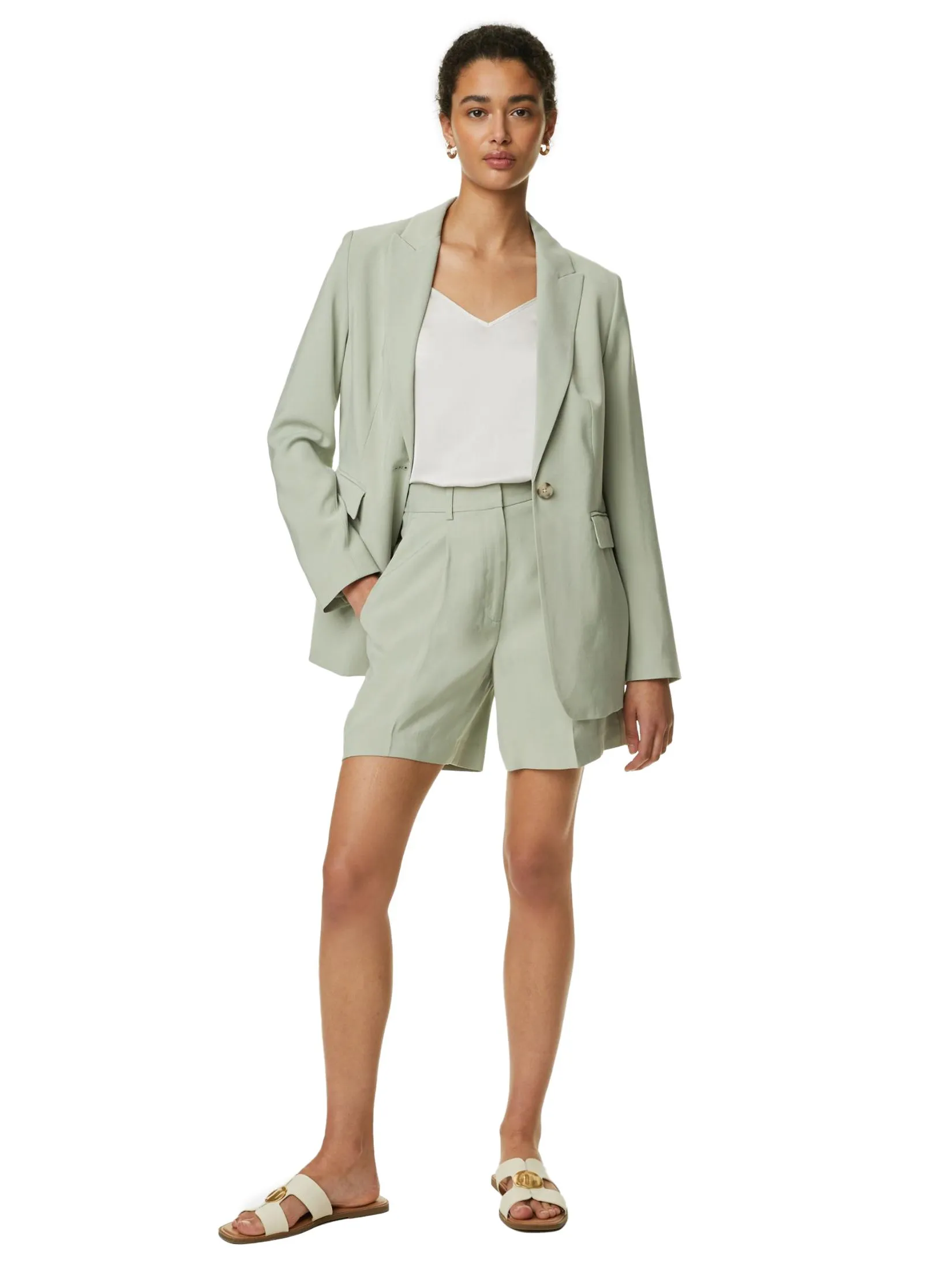 MARKS & SPENCER Women Blazer Straight Single Breasted Soft Green