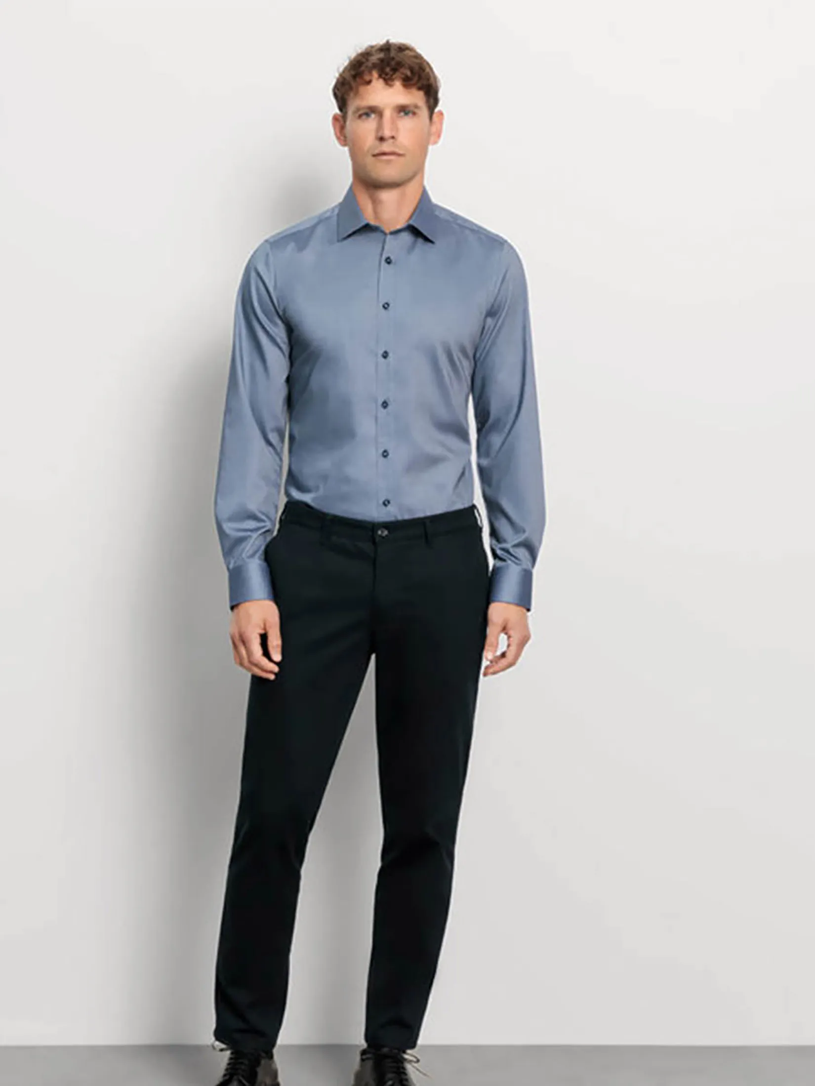 OLYMP MEN SHIRT LONG SLEEVES BUSINESS SHIRT BODY FIT MARINE