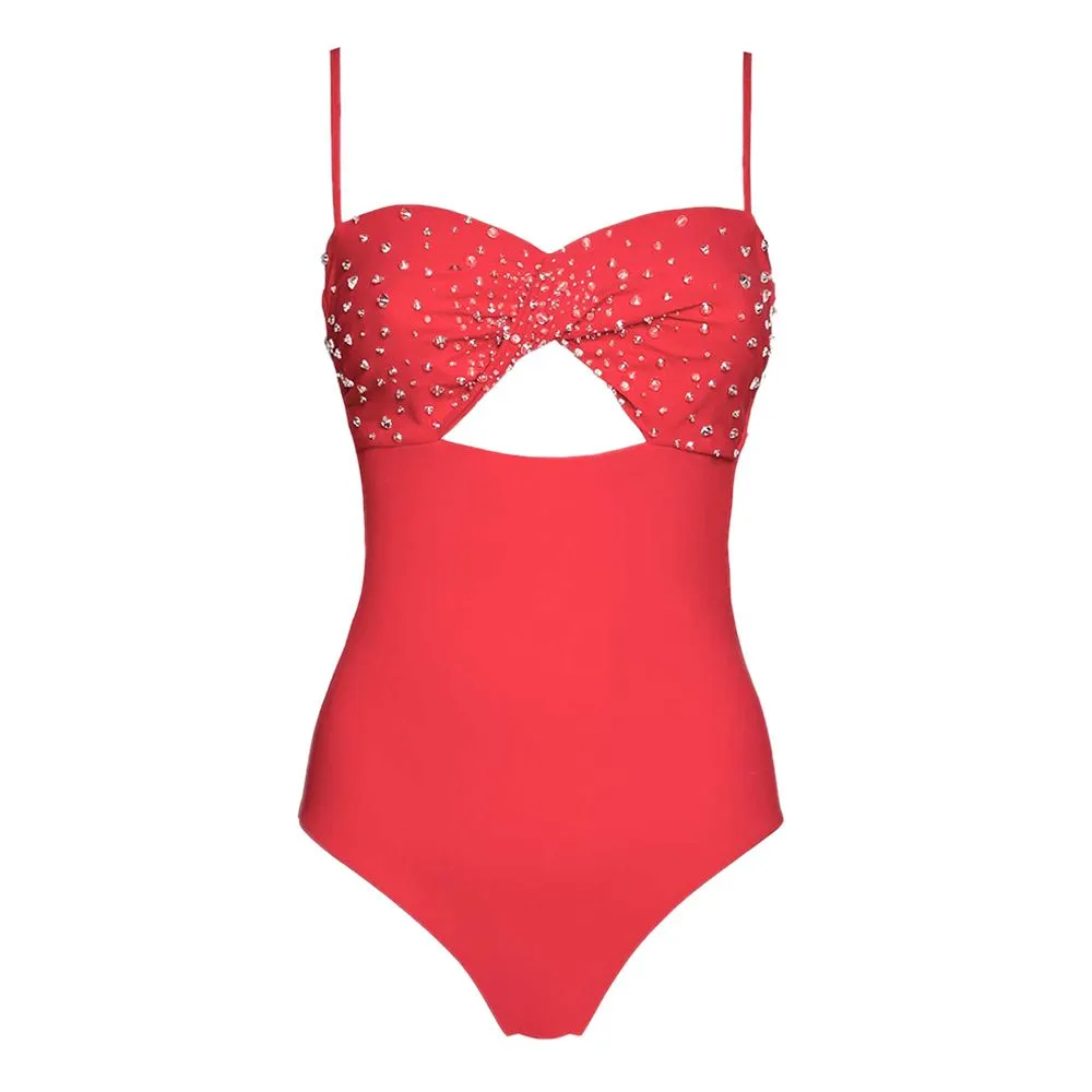 ANGELYS BALEK Red Embellished Twist Top  Women Swimsuit