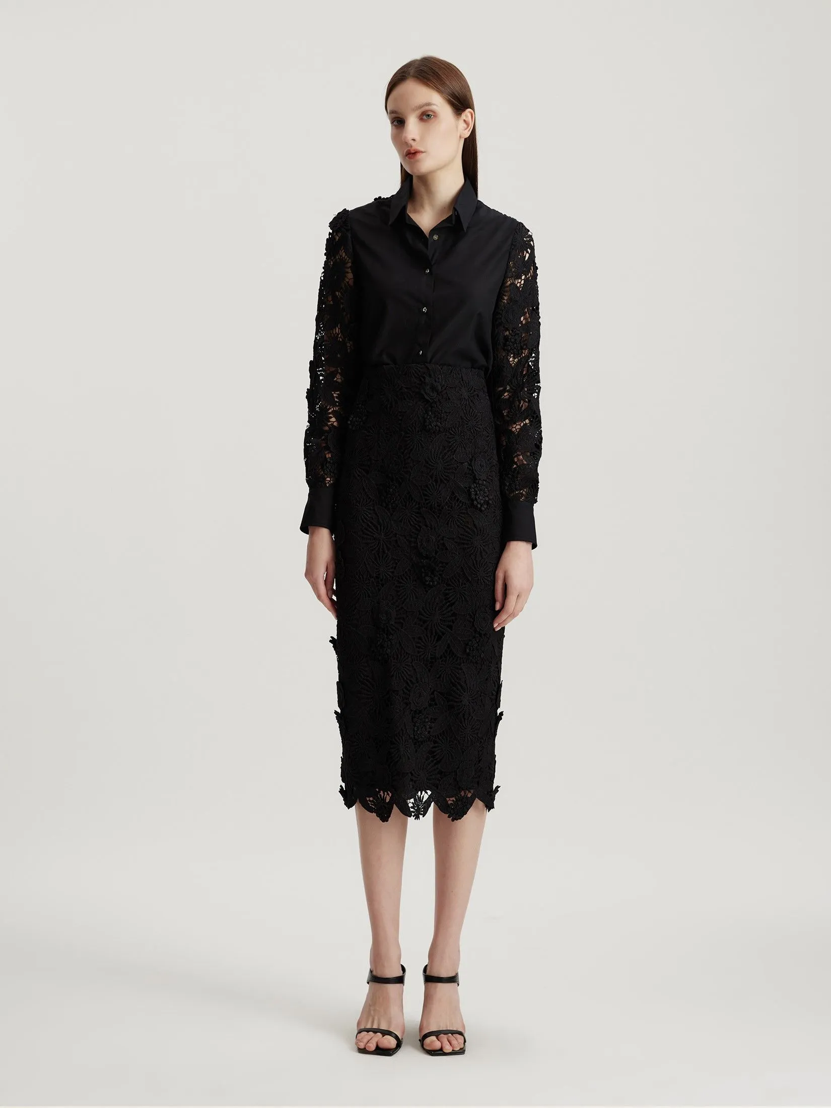 ASAVA (AW24) Daniella Floral-lace Women Pencil Skirt Black